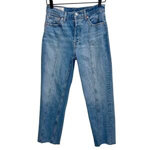 Gap Cheeky Straight Women's Jeans 28x26 High Rise Denim Medium Wash, Raw Hem